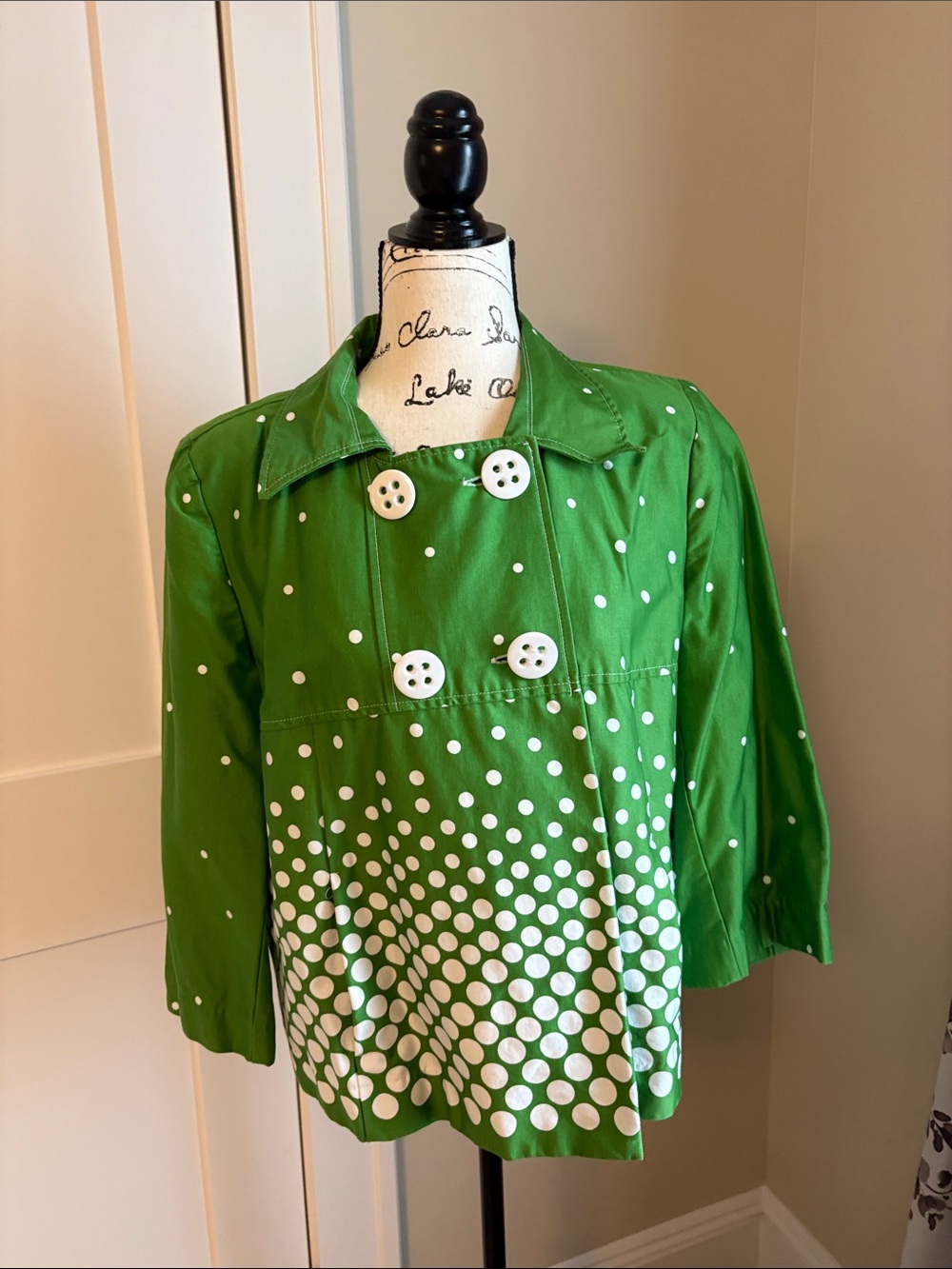 Dress Barn Green Polka Dot Double-Breasted Pea Coat